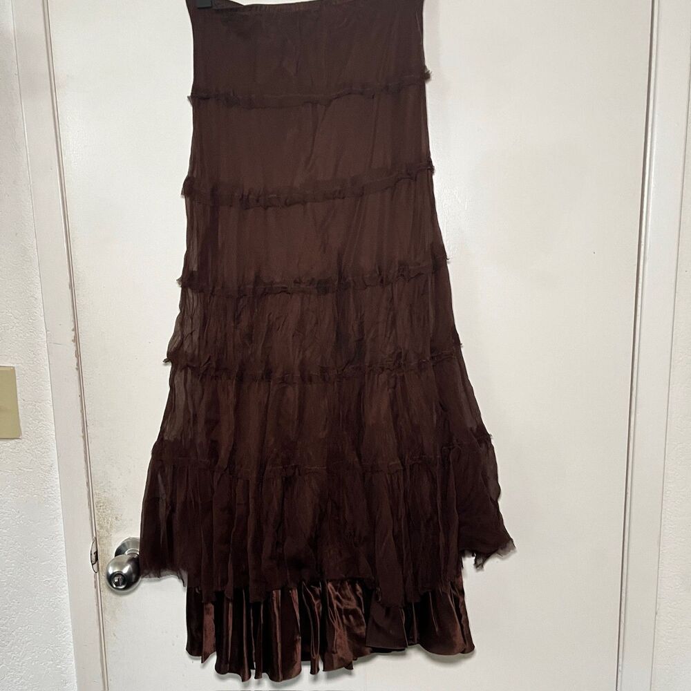 Rubber Ducky Productions Size S Vintage Brown Tier Layered Ruffle Maxi Skirt